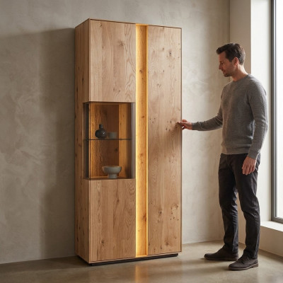 Sala de estar Vitrina de madera marrón Vitrina LED de madera Armario Vitrina de vidrio Nuevo