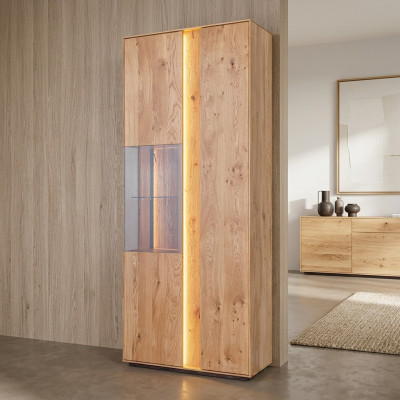 Sala de estar Vitrina de madera marrón Vitrina LED de madera Armario Vitrina de vidrio Nuevo