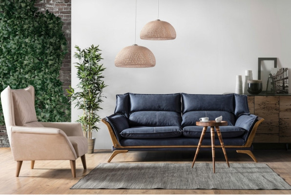 Sala de estar azul y blanco Conjunto de sofás de tres plazas Sillón de lujo Sofá de 2 piezas
