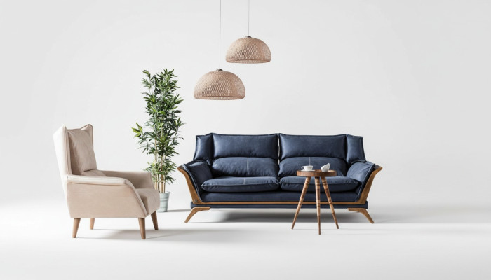 Sala de estar azul y blanco Conjunto de sofás de tres plazas Sillón de lujo Sofá de 2 piezas