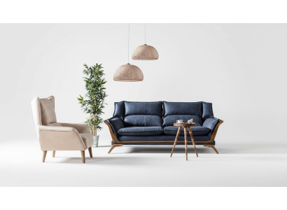 Sala de estar azul y blanco Conjunto de sofás de tres plazas Sillón de lujo Sofá de 2 piezas