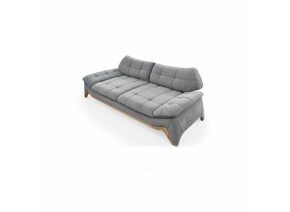 Sofá tapizado gris de diseñador de 3 plazas para salón. Sofá elegante de tres plazas.