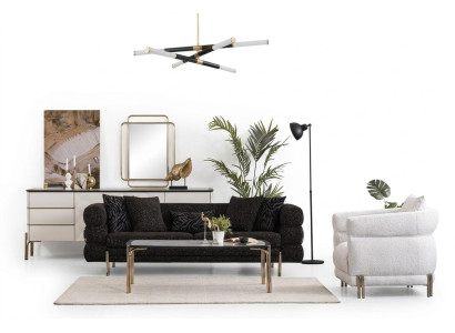Juego de sofás de sala de estar diseñador negro de lujo de tres plazas sillón blanco.