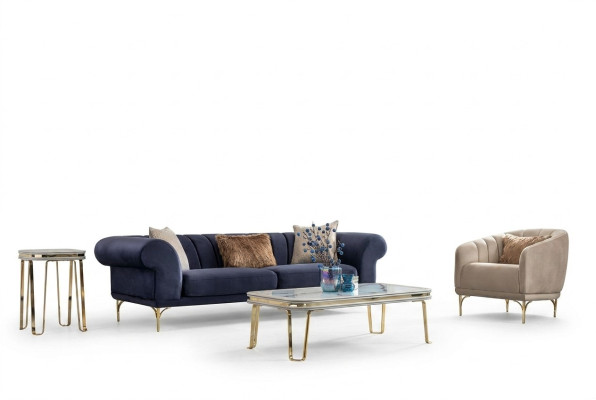 Moderno conjunto de sofás azules y beige de diseñador 3+1 asientos, sillón de lujo para la sala de estar