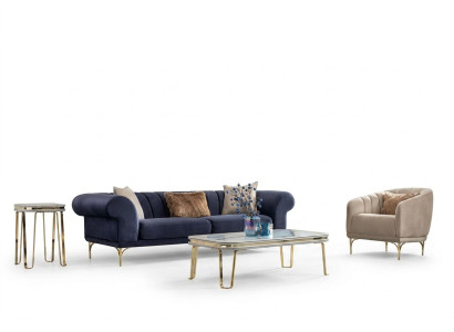 Moderno conjunto de sofás azules y beige de diseñador 3+1 asientos, sillón de lujo para la sala de estar
