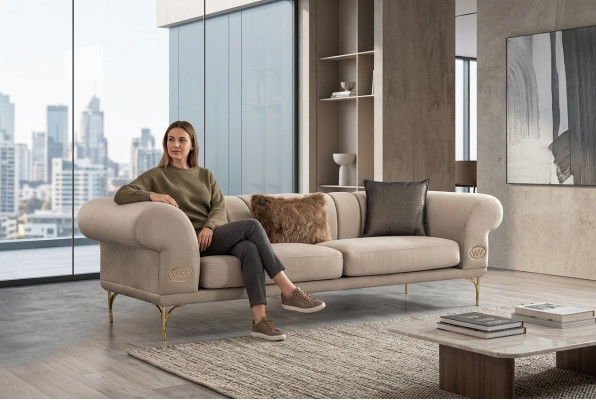 Sofá de lujo de tres plazas en beige para la sala de estar, mueble de asiento de 3 plazas, nuevo.