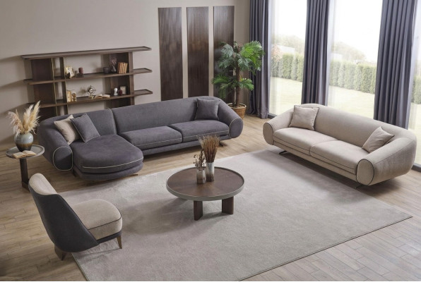 Set de salón moderno Sofá esquinero gris en forma de L Sofá de 3 plazas Sillón acolchado