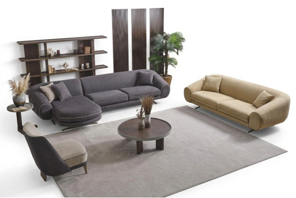 Set de salón moderno Sofá esquinero gris en forma de L Sofá de 3 plazas Sillón acolchado