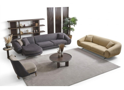 Set de salón moderno Sofá esquinero gris en forma de L Sofá de 3 plazas Sillón acolchado