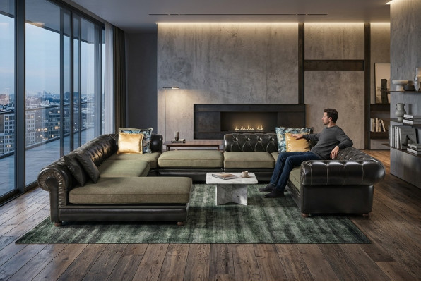 Sofá esquinero en forma de U verde y negro, conjunto de sala de estar acolchado, lujo, sofá relax.