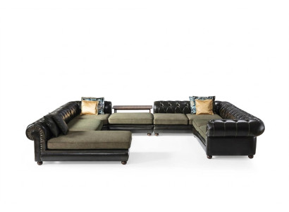 Sofá esquinero en forma de U verde y negro, conjunto de sala de estar acolchado, lujo, sofá relax.