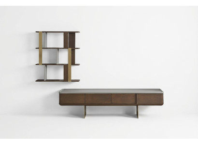 Conjunto de sala de estar marrón, resistente armario de televisión, estantes de madera de diseño.