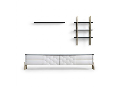 Mueble de TV blanco Diseñador 2x Estanterías Estilo de sala de estar Elegante Set de 3 piezas Nuevo