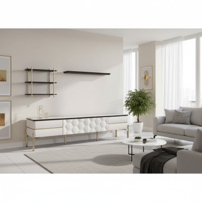 Moderna pared blanca de sala de estar Práctico mueble de TV Lujosos estantes Juego de 3 piezas