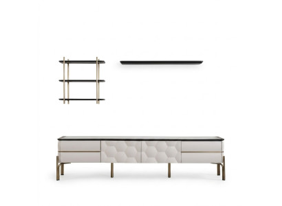 Moderna pared blanca de sala de estar Práctico mueble de TV Lujosos estantes Juego de 3 piezas