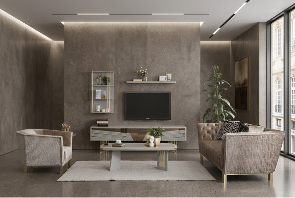 Sala de estar gris, muebles de madera diseñador armario de TV gabinetes de pared muebles de sala.