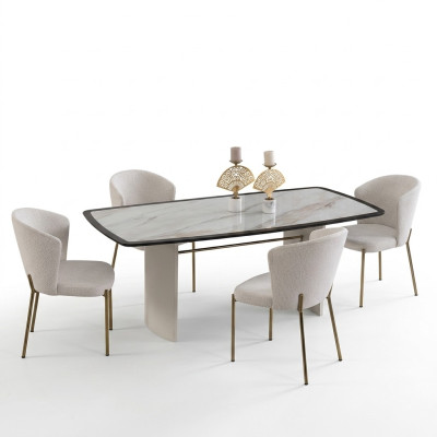 Juego de comedor blanco, mesa de comedor de diseñador, 4 sillas, muebles de madera de lujo de 5 piezas