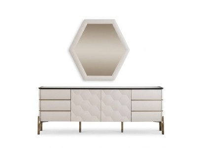Conjunto de comedor moderno Diseñador Blanco Aparador Espejo grande 2 piezas
