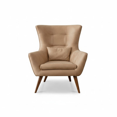 Sillón de sala beige diseño sofá lujo nuevo lounge de descanso tapizado.