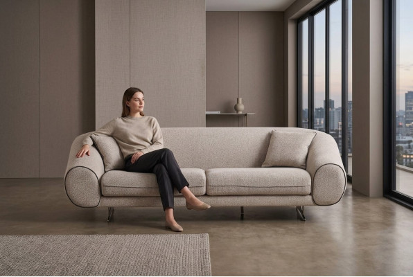 Sofá Beige Moderno para la Sala de Estar de 3 Plazas - Sofás de Diseño de Lujo Tapizados