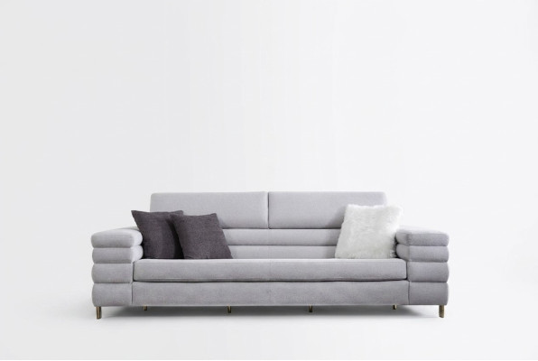 Sofá de lujo de tres plazas gris, mueble de salón de sofá de tres plazas con estructura de madera.