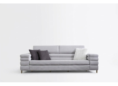 Sofá de lujo de tres plazas gris, mueble de salón de sofá de tres plazas con estructura de madera.