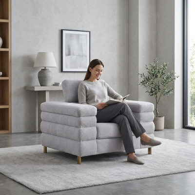 Sillón moderno gris tapizado individual para salón de estar de una plaza.