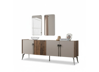 Moderno conjunto de color beige de lujo, aparador de madera con 2 espejos muebles de madera.