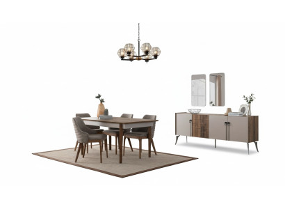 Grupo de comedor noble, juego de comedor de lujo, mesa de diseñador, sillas espejo