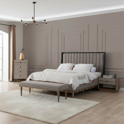 Dormitorio gris Cama Diseñador Estructura de madera Camas de textiles nobles Camas