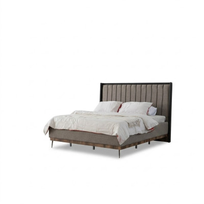 Dormitorio gris Cama Diseñador Estructura de madera Camas de textiles nobles Camas