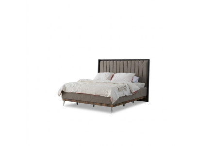Dormitorio gris Cama Diseñador Estructura de madera Camas de textiles nobles Camas