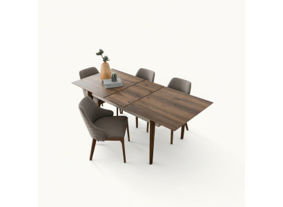 Gran mesa marrón para comedor. Muebles de madera de diseñador para comedor.
