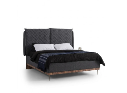 Juego de dormitorio Cama doble negra 2 mesitas de noche de madera blanca