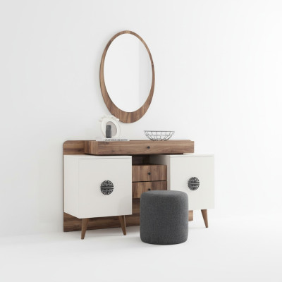 Mesa de maquillaje marrón y blanco con espejo muebles de madera de lujo para dormitorio.