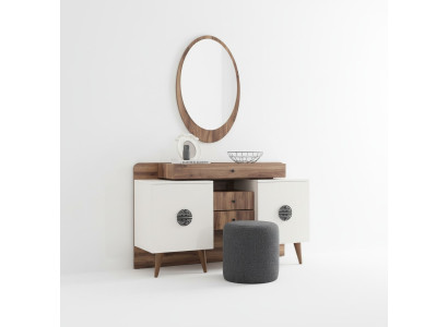 Mesa de maquillaje marrón y blanco con espejo muebles de madera de lujo para dormitorio.