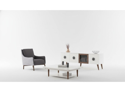 Weißes conjunto de sala de estar Gabinete de TV Mesa de centro rectangular Muebles de madera