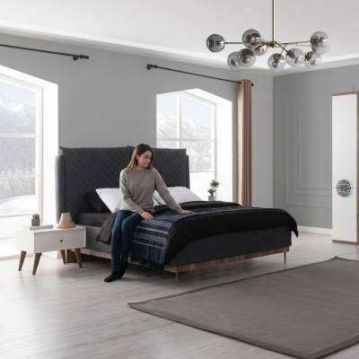 Grises dormitorio cama diseñador muebles de lujo camas tapizadas estructura de madera