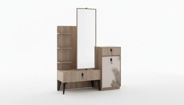 Dormitorio de lujo, cómoda moderna con espejo Muebles modernos de madera nuevos.