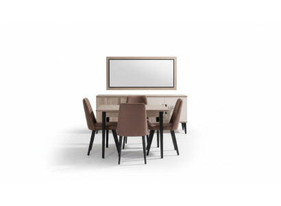 Conjunto de comedor marrón de lujo, mesa de comedor 4 sillas aparador espejo