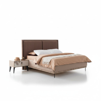 Cama doble marrón, muebles de dormitorio de diseño, camas de lujo tapizadas.