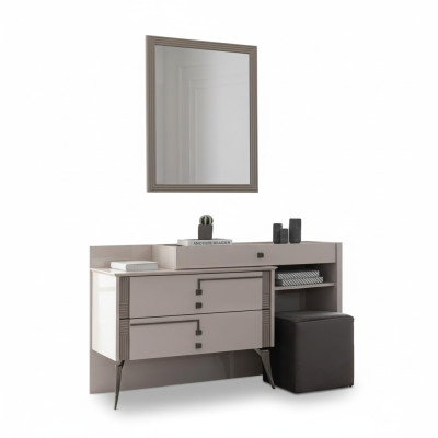 Grises dormitorio configuración diseñador cama textil 2 mesitas de noche de madera