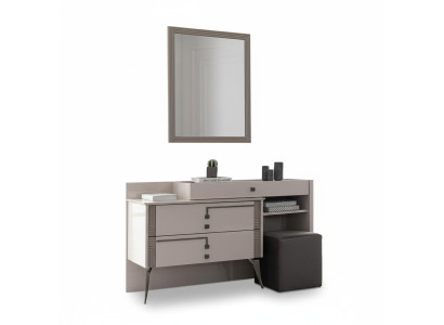 Grises dormitorio configuración diseñador cama textil 2 mesitas de noche de madera