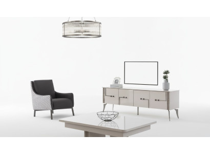 Mueble de TV beige, mesa de centro de diseñador, muebles de lujo para la sala de estar, conjunto de 2 piezas de madera.