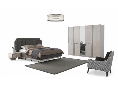 Conjunto de dormitorio moderno Cama doble Mesita de noche Armario de lujo