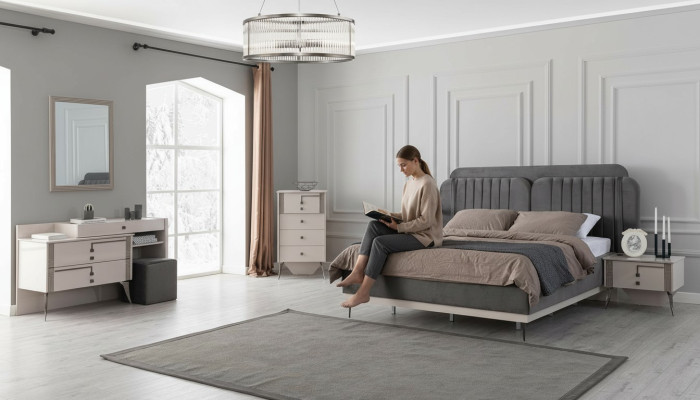 Dormitorio Conjunto completo Cama 2x Mesitas de noche Muebles  de lujo 7 piezas