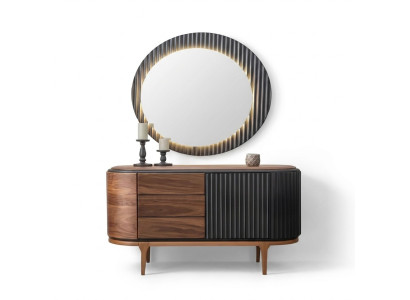 Cómoda marrón con cajones Espejo LED Conjunto de dormitorio de diseñador