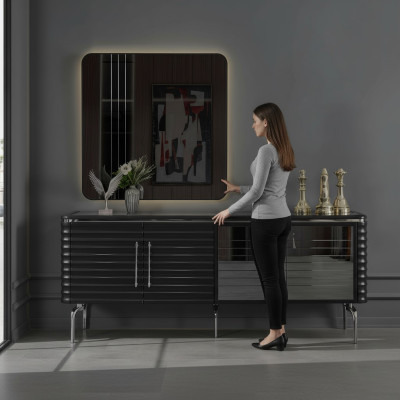 Elegante conjunto de comedor de lujo con aparador negro espejo muebles de madera