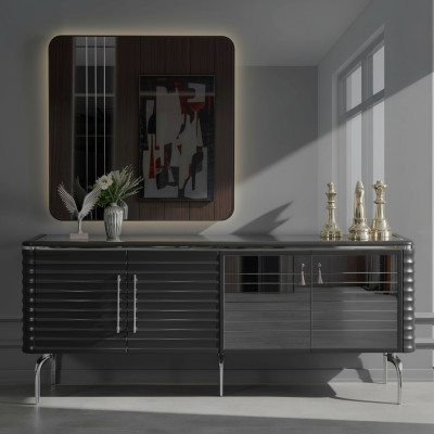 Elegante conjunto de comedor de lujo con aparador negro espejo muebles de madera