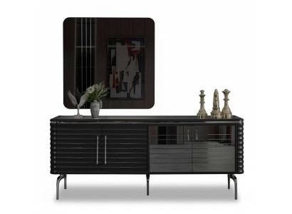 Elegante conjunto de comedor de lujo con aparador negro espejo muebles de madera